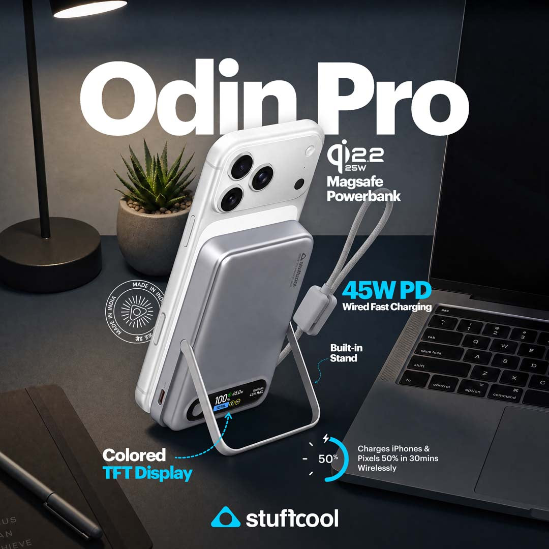 Odin Pro 10,000mAh Qi2.2 25W MagSafe Powerbank with 45W Wired Fast Charging & Built-In Type-C Cable