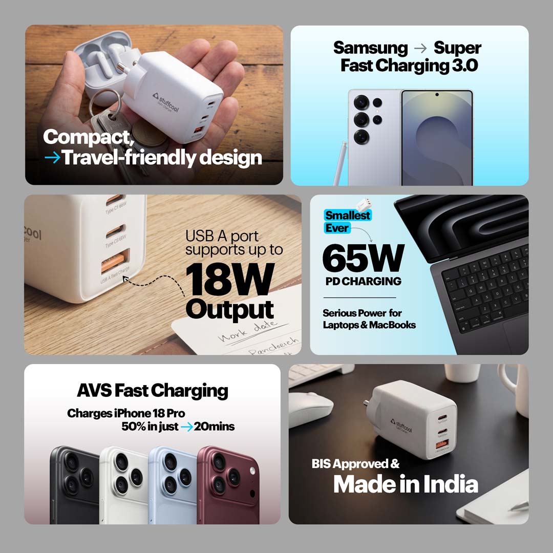 Numen 65W Multi Port 2 Type-C & 1 USB A AVS Gan Fast Charger