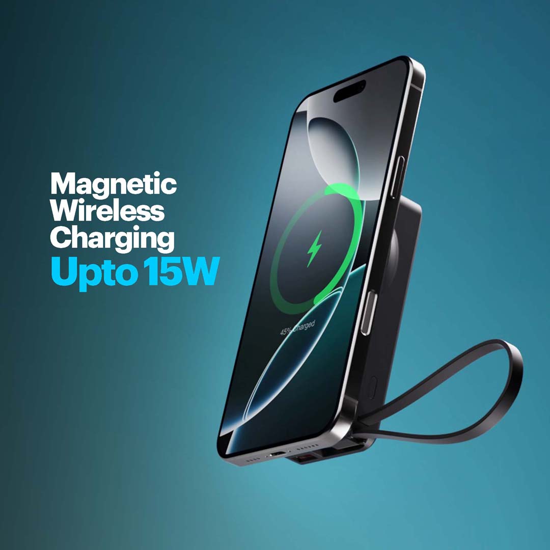 Nemo 10000mAh compact magnetic wireless powerbank with 20W built-in Type-C cable
