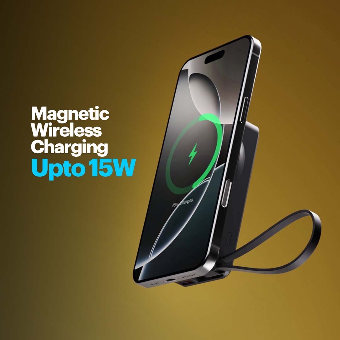 Nemo 10000mAh compact magnetic wireless powerbank with 20W built-in Type-C cable