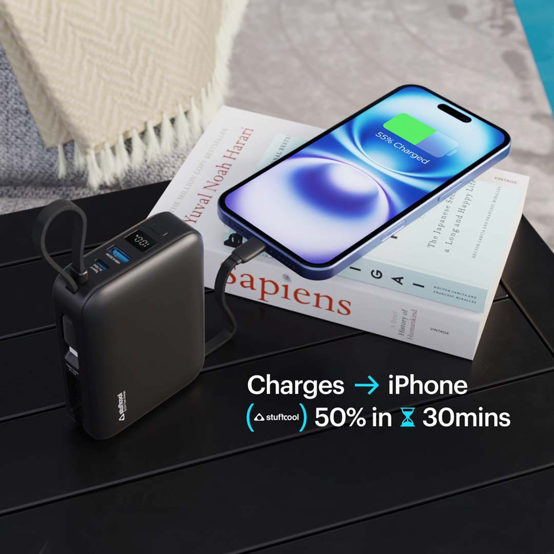 Maverick Mini 20,000mAh Powerbank with 20W Built-in Lightning & Type-C Cables