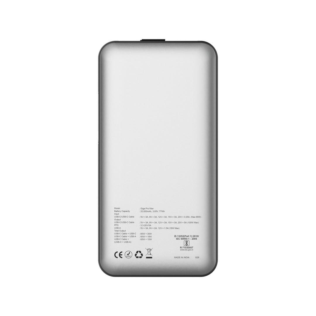 Giga Pro Max 20000mAh powerbank with 100W Built-in retractable Type-C Cable