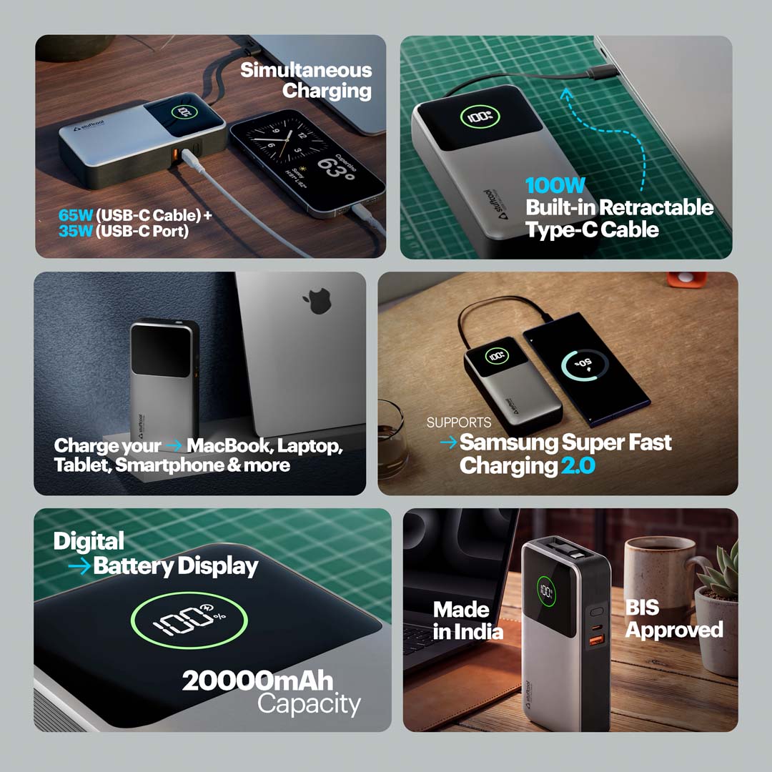 Giga Pro Max 20000mAh powerbank with 100W Built-in retractable Type-C Cable