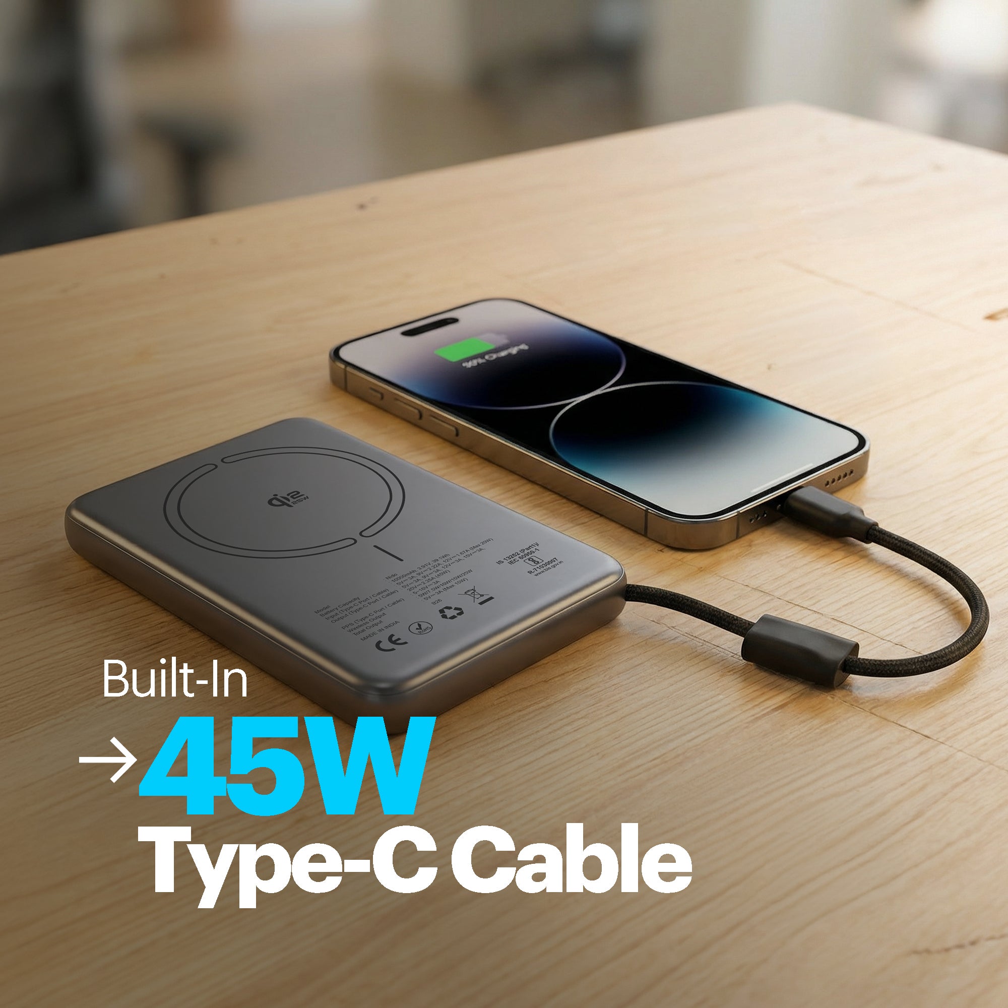 Nido 10,000mAh Qi2.2 MagSafe Powerbank with 25W Fast Wireless & 45W PD Charging, Built-in Type-C Cable, Stand & Digital Display