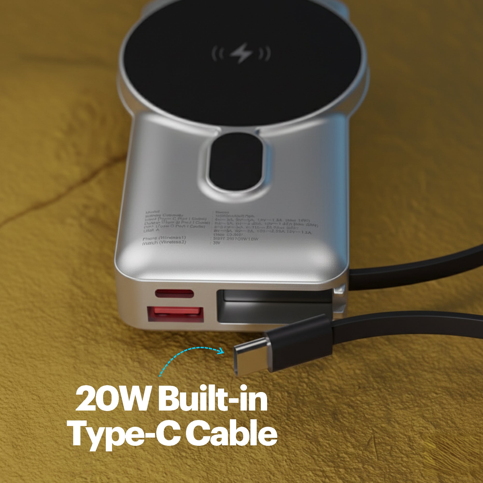 Nemo 10000mAh compact magnetic wireless powerbank with 20W built-in Type-C cable