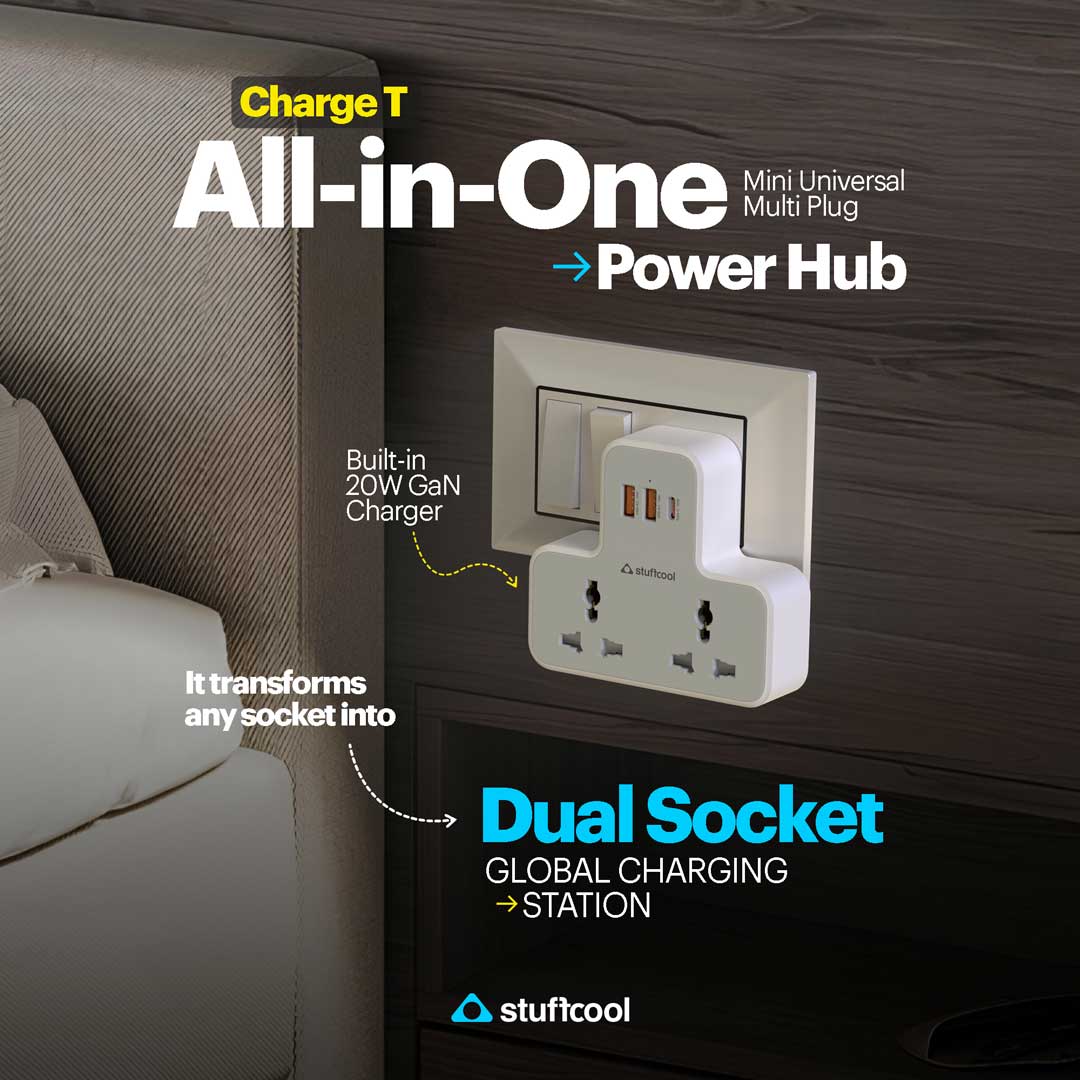 Charge T Dual AC Socket Multi Plug with 20W Type C port