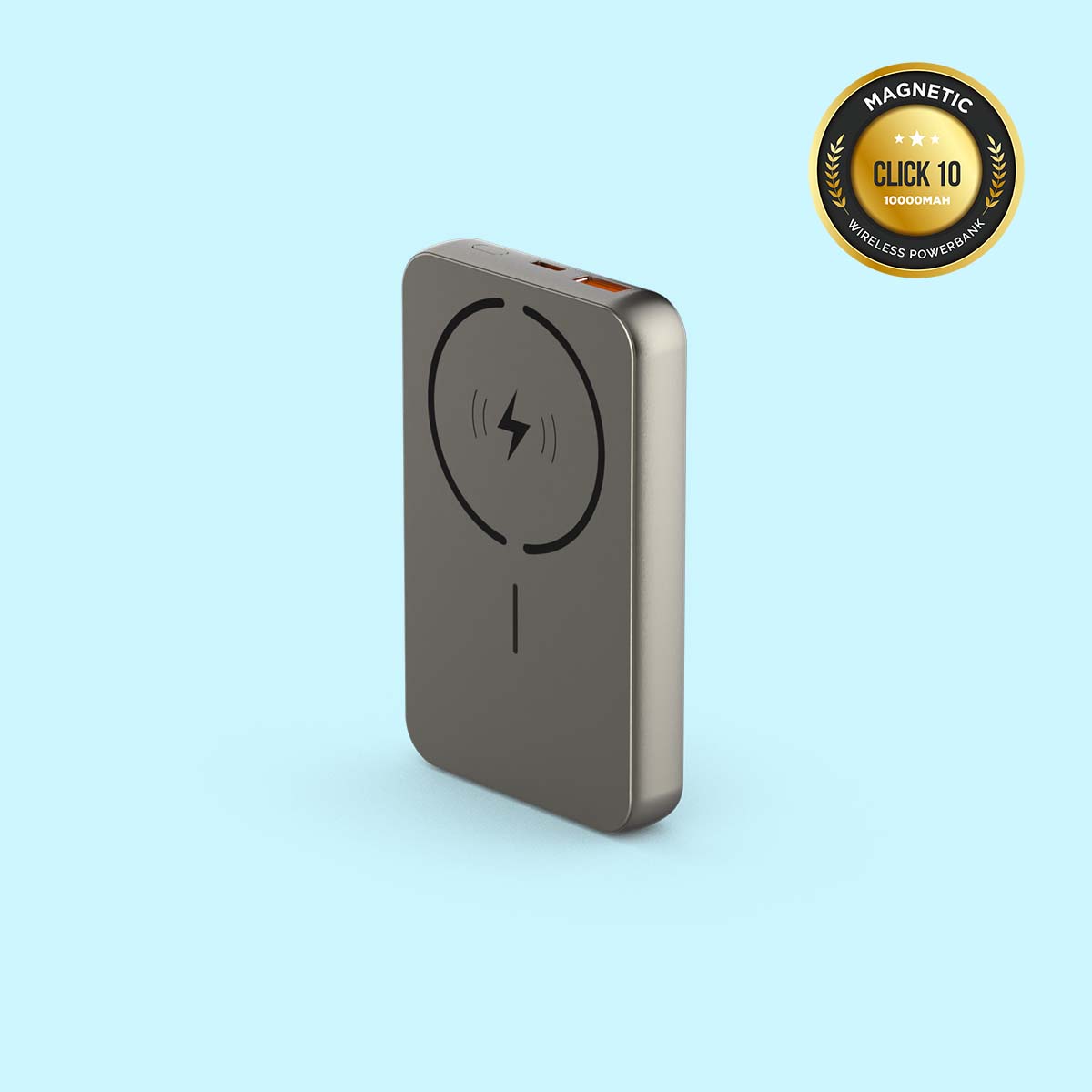 Click 10000mAh 15W Slim Magnetic Wireless Powerbank with Natural Titanium Finish for iPhone