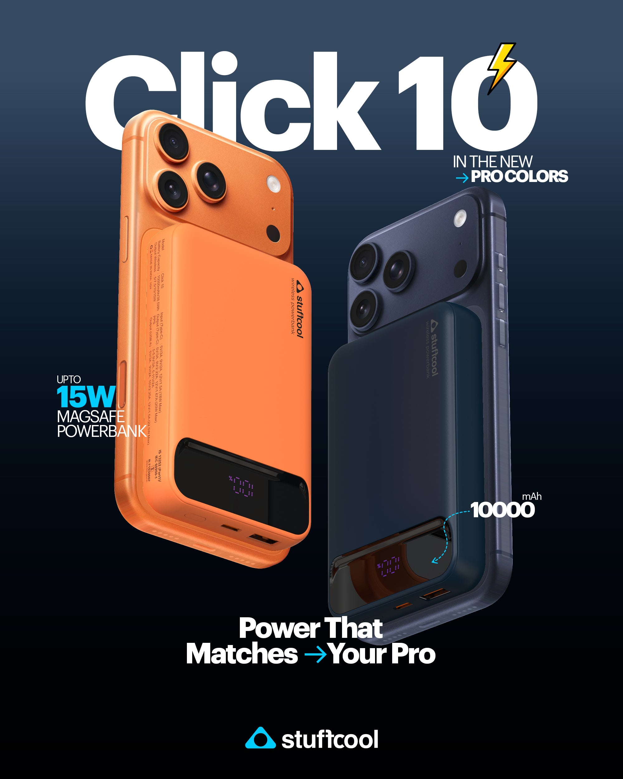 Click 10000mAh 15W Slim Magnetic Wireless Powerbank for iPhone