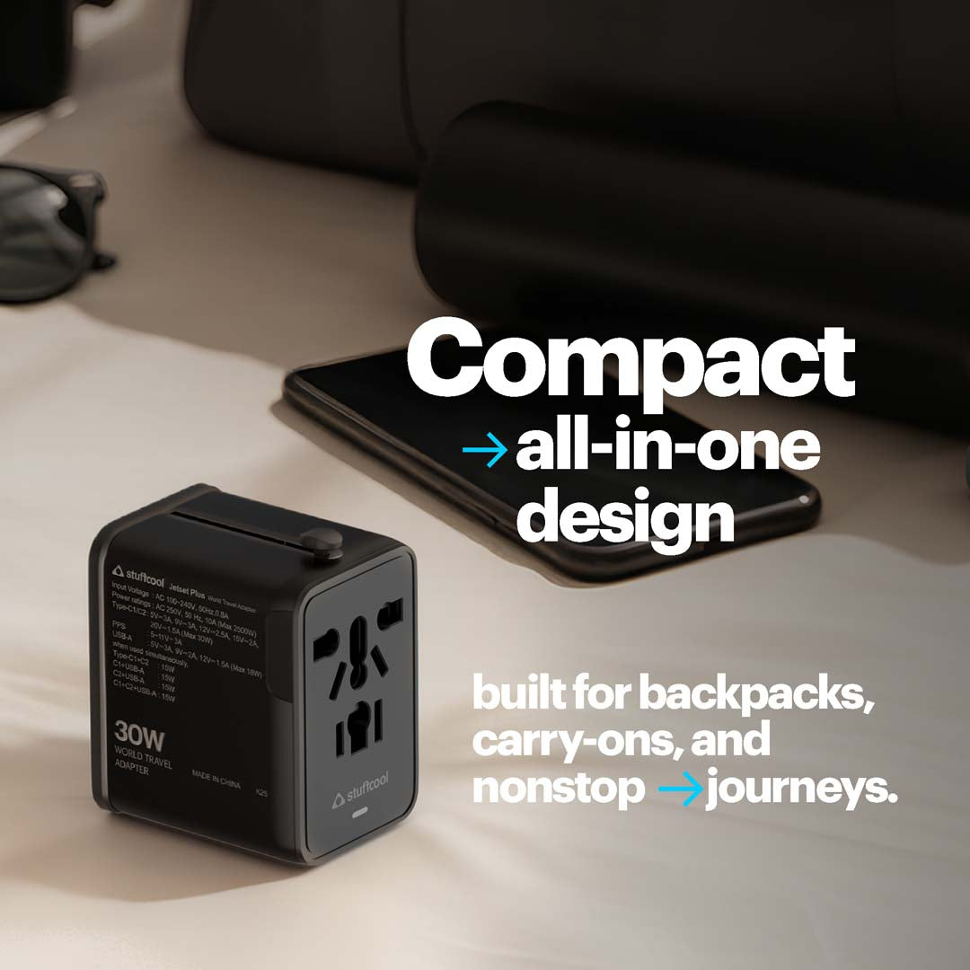 Jetset Plus Universal World Travel Adapter with PD 30W Type-C Port