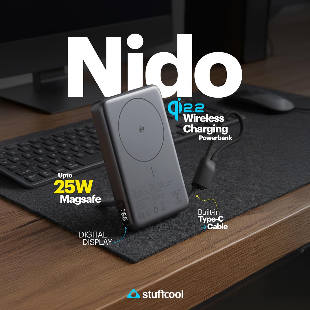 Nido 10,000mAh Qi2.2 MagSafe Powerbank with 25W Fast Wireless & 45W PD Charging, Built-in Type-C Cable, Stand & Digital Display