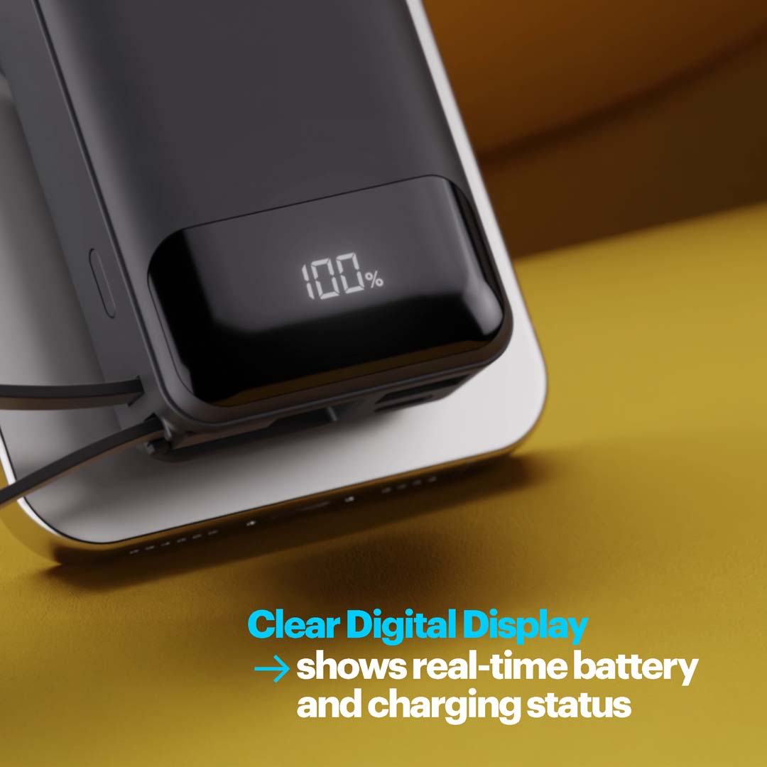 Nemo 10000mAh compact magnetic wireless powerbank with 20W built-in Type-C cable