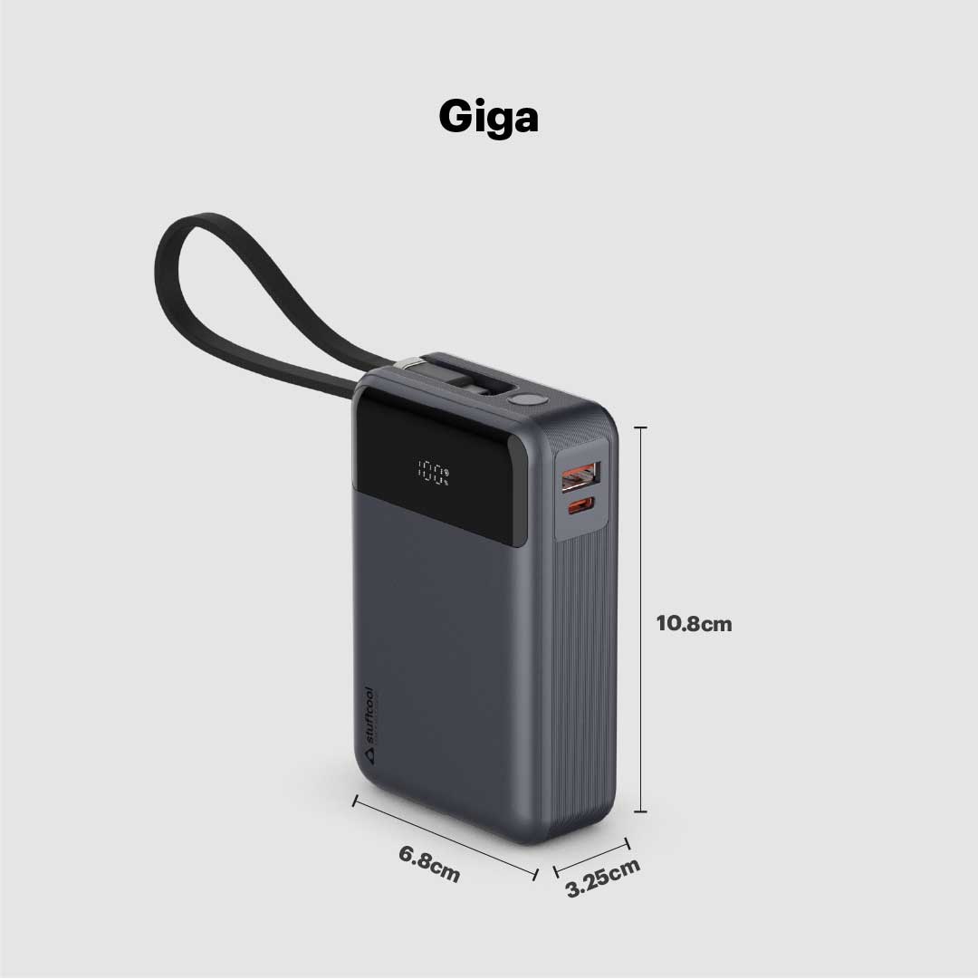 Giga smallest 65W 20000 mAh Powerbank With Built-in Type C Cable