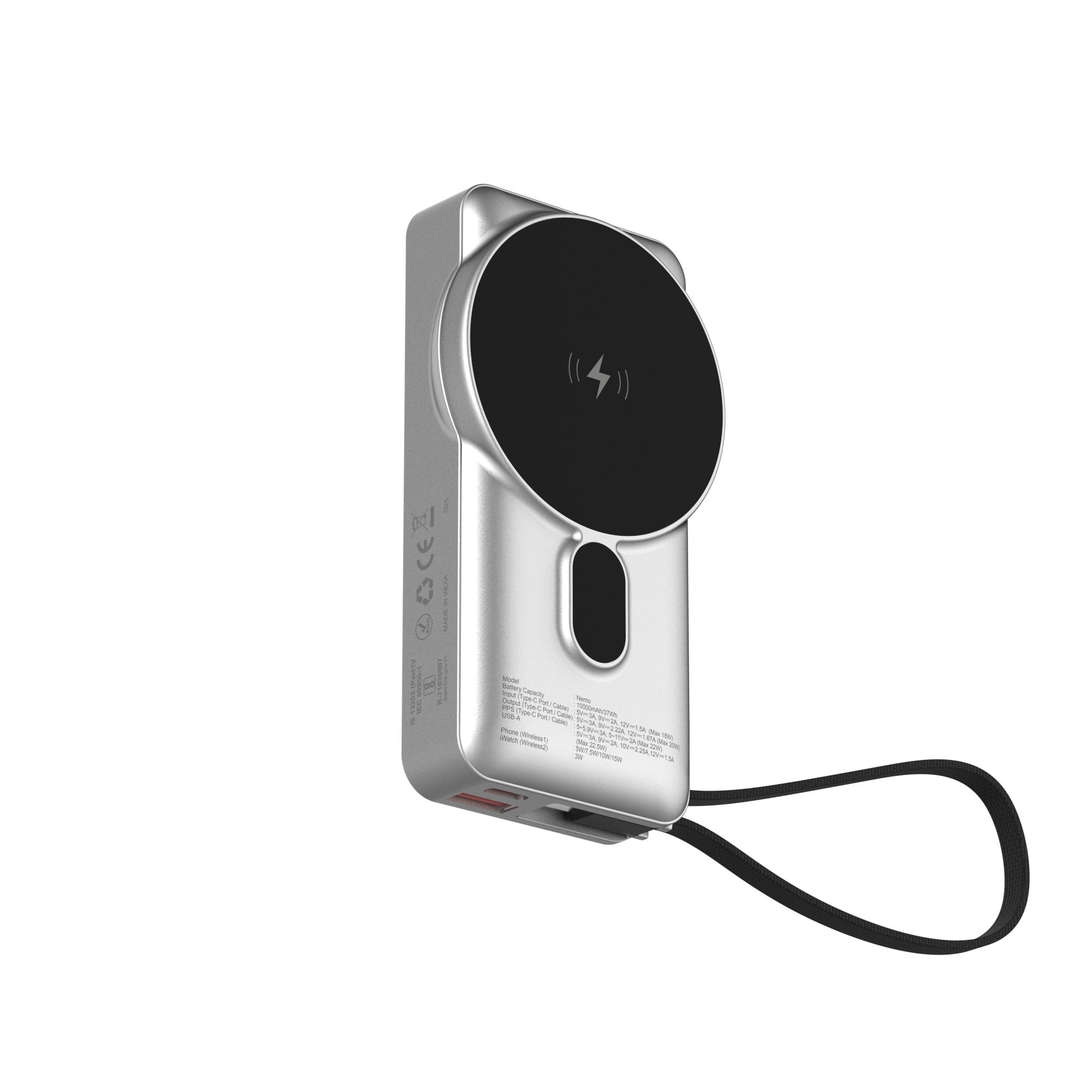 Nemo 10000mAh compact magnetic wireless powerbank with 20W built-in Type-C cable