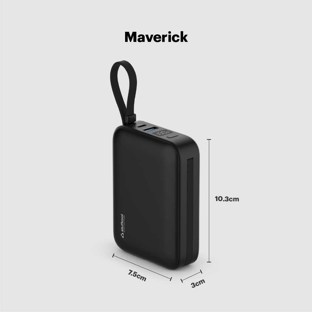 Maverick Mini 20,000mAh Powerbank with 20W Built-in Lightning & Type-C Cables