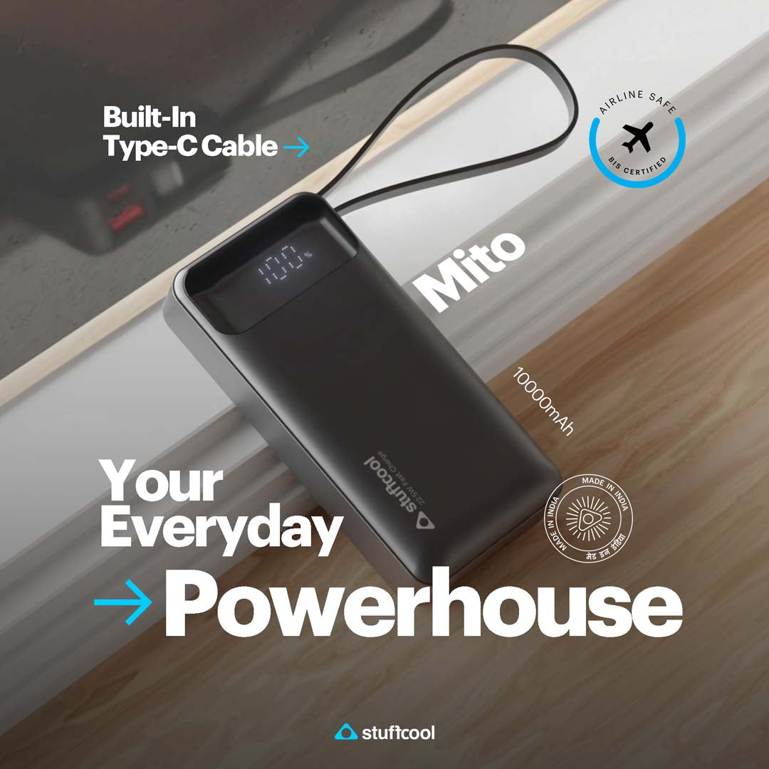 Mito Mini 10000mAh Powerbank with Built-in Type-C Cable and 22.5W Fast Charging