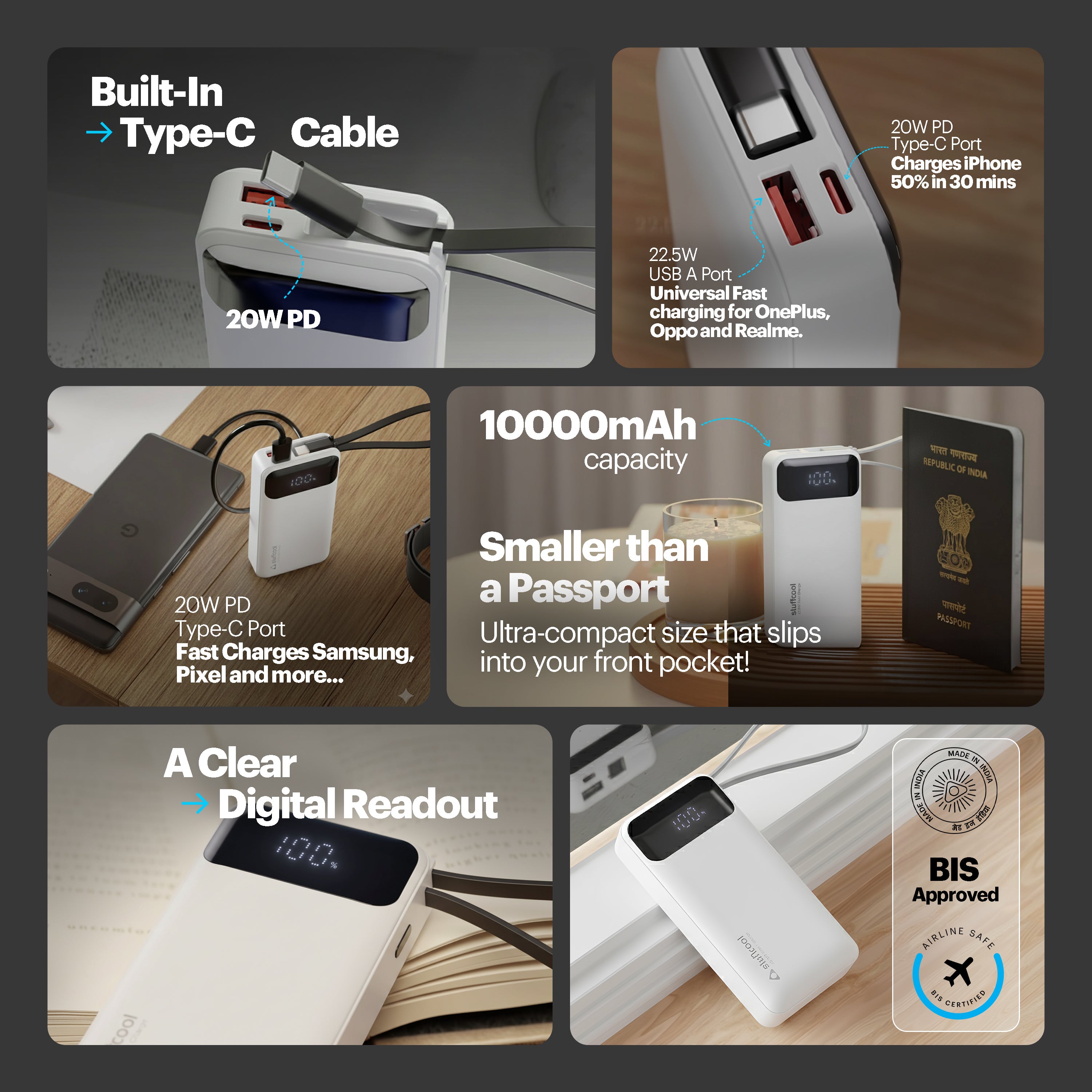 Mito Mini 10000mAh Powerbank with Built-in Type-C Cable and 22.5W Fast Charging