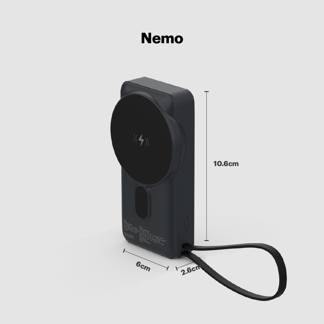 Nemo 10000mAh compact magnetic wireless powerbank with 20W built-in Type-C cable