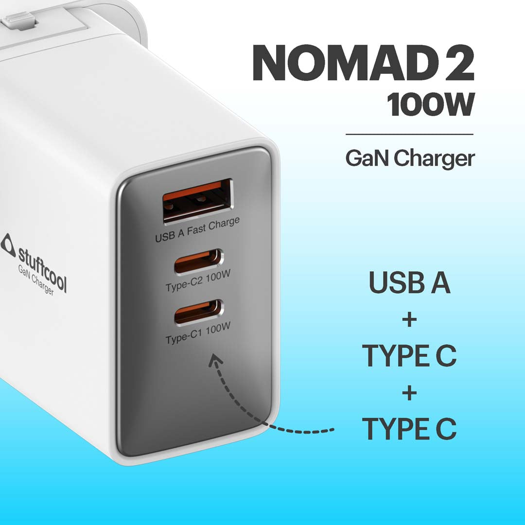 Nomad II 100W smallest GaN Charger With World Travel Plugs
