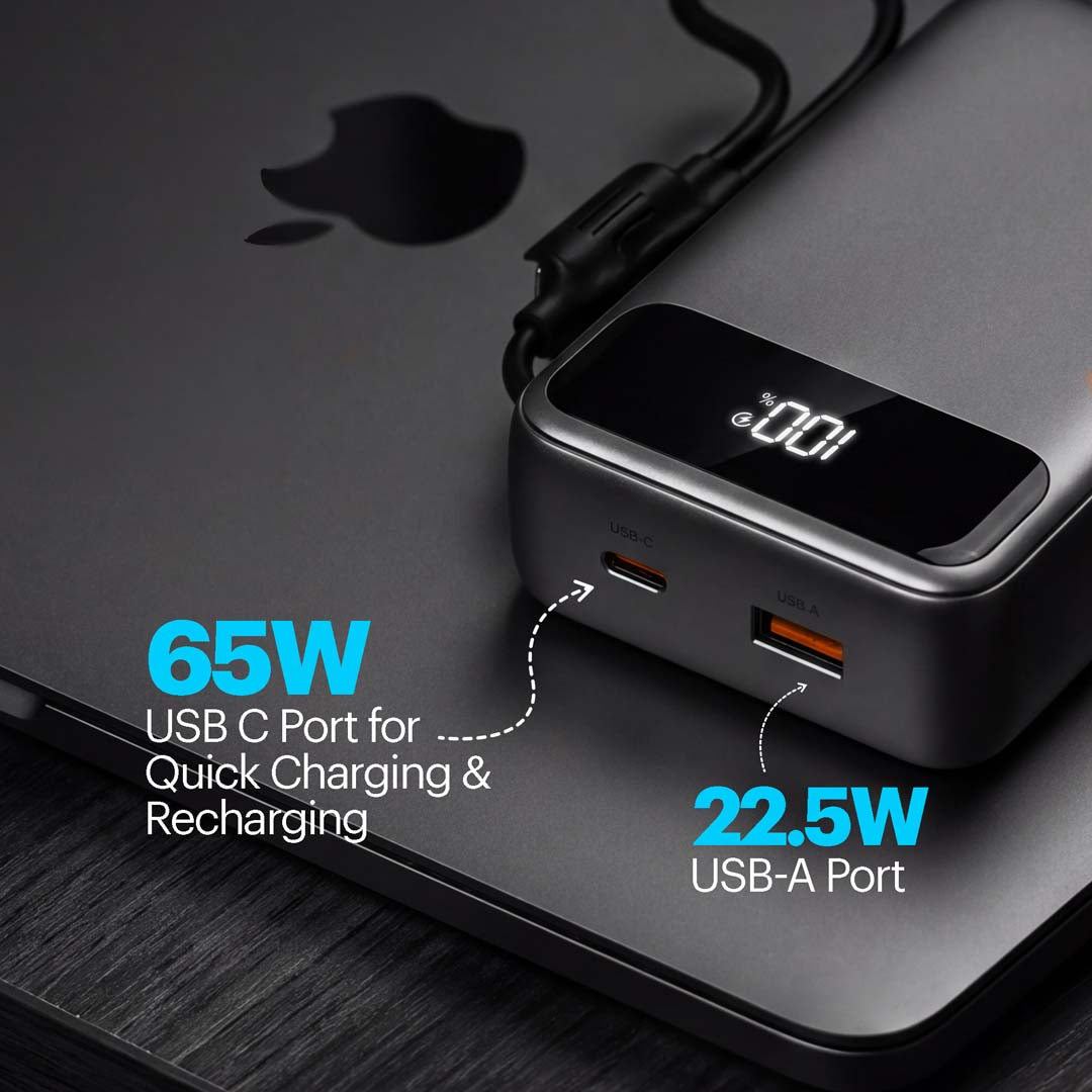Giga II smallest 65W 20000 mAh Powerbank With Built-in Type C Cable