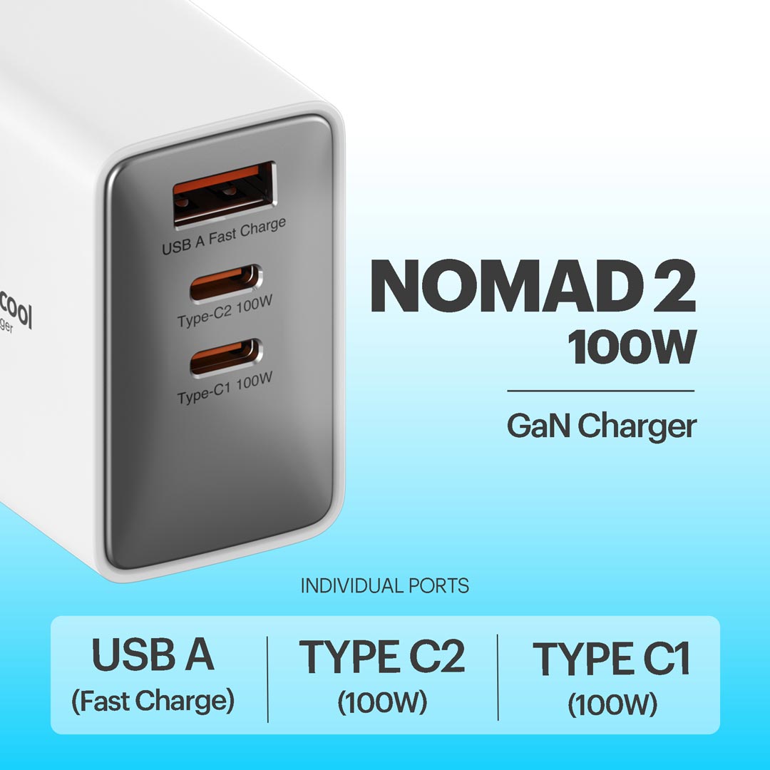Nomad II 100W smallest GaN Charger With World Travel Plugs