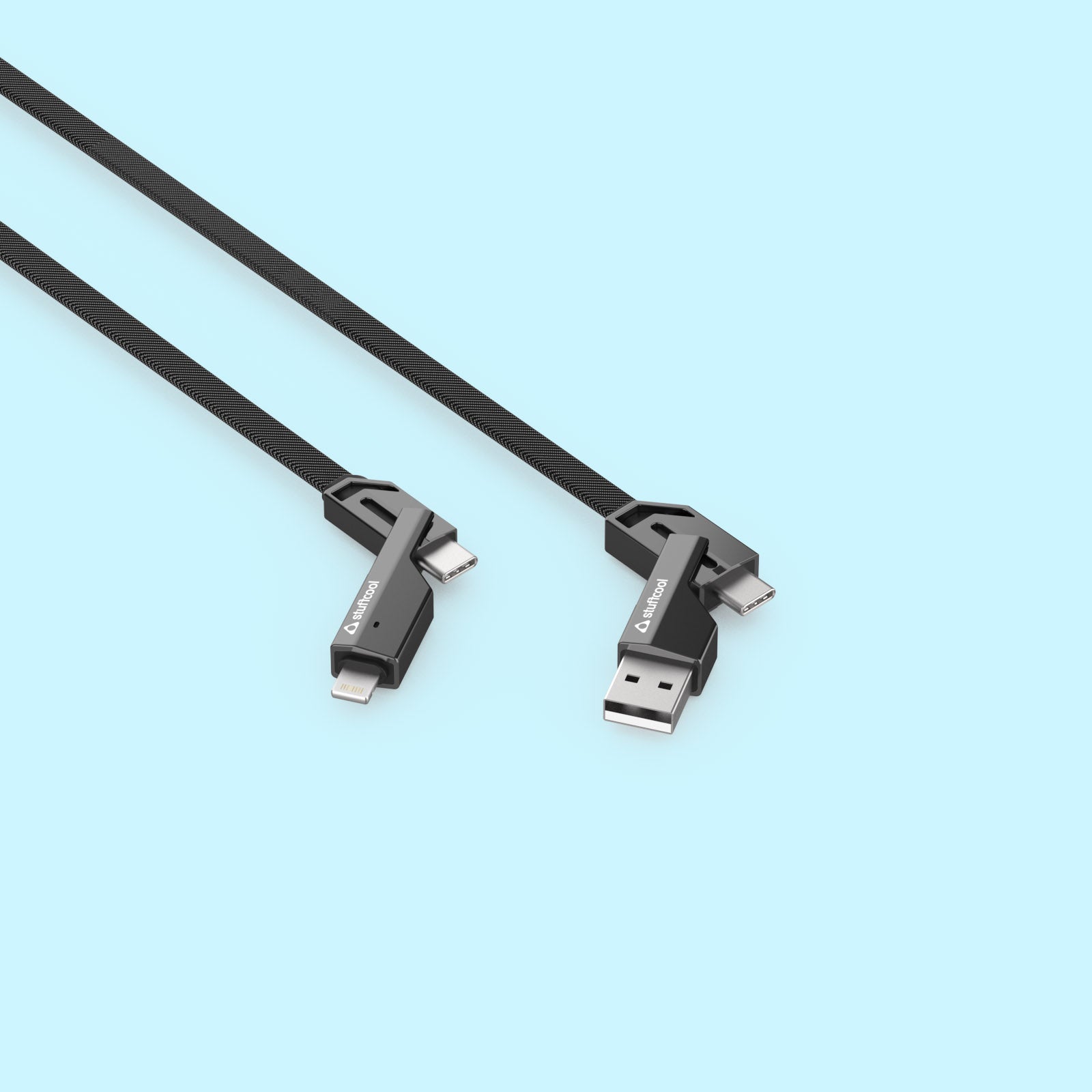 Quad Pro 4 in 1 Indestructible Cable 60W with lightning to type C, type C to C, lightning to USB A