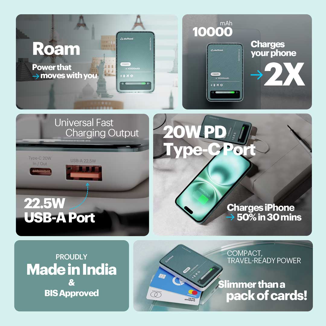 Roam 10000mAh Mini wired Powerbank with 20W Type C Output