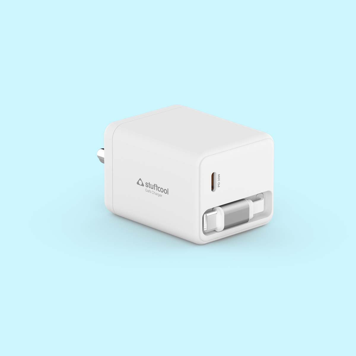 Zeno 30W GaN Wall Charger with USB-C Port & Built-in Retractable Type-C Cable