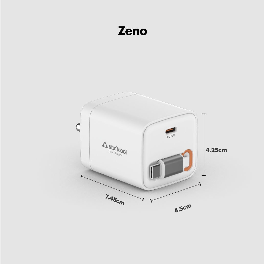 Zeno 30W GaN Wall Charger with USB-C Port & Built-in Retractable Type-C Cable