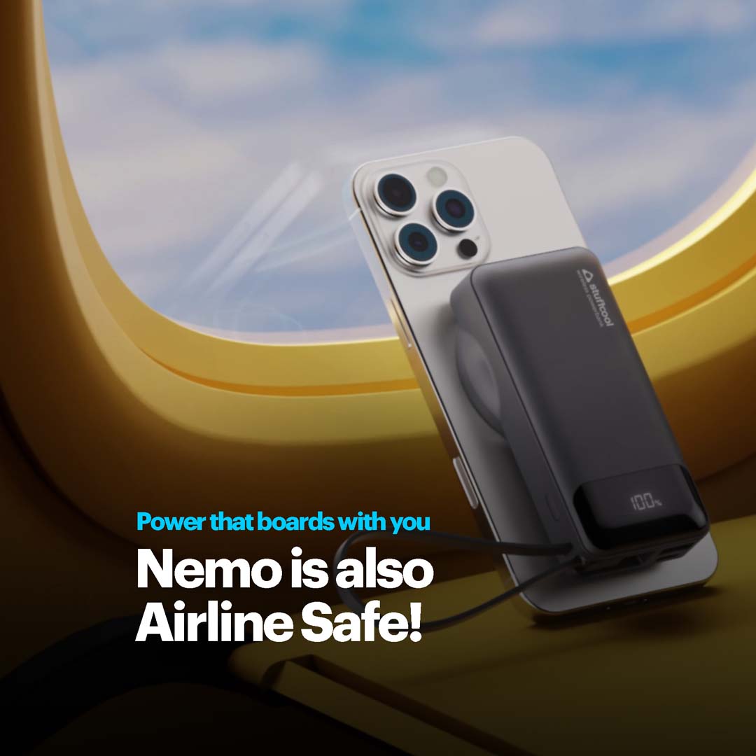 Nemo 10000mAh compact magnetic wireless powerbank with 20W built-in Type-C cable