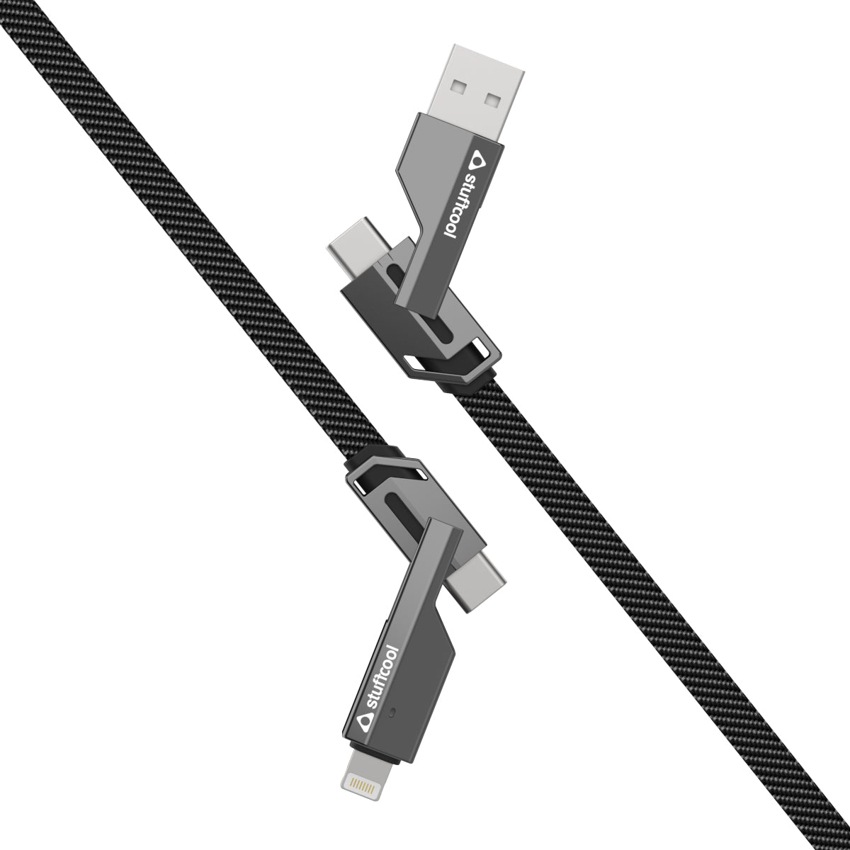 Quad Pro 4 in 1 Indestructible Cable 60W with lightning to type C, type C to C, lightning to USB A