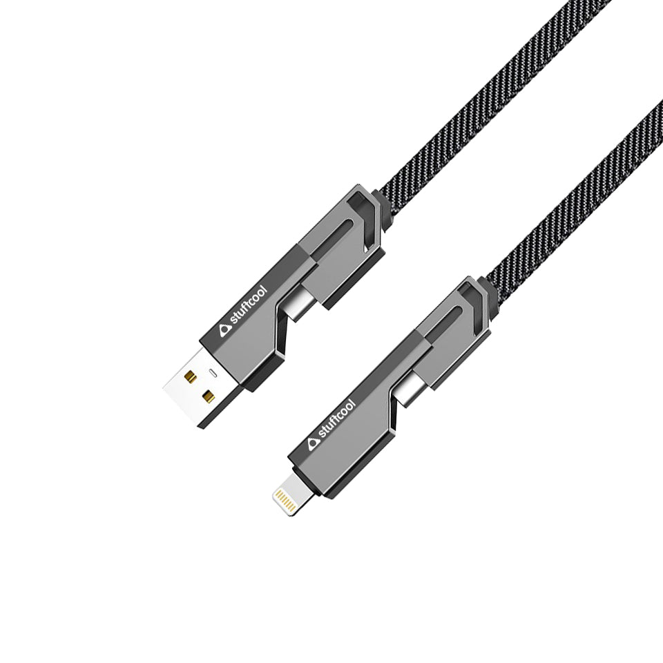 Quad Pro 4 in 1 Indestructible Cable 60W with lightning to type C, type C to C, lightning to USB A