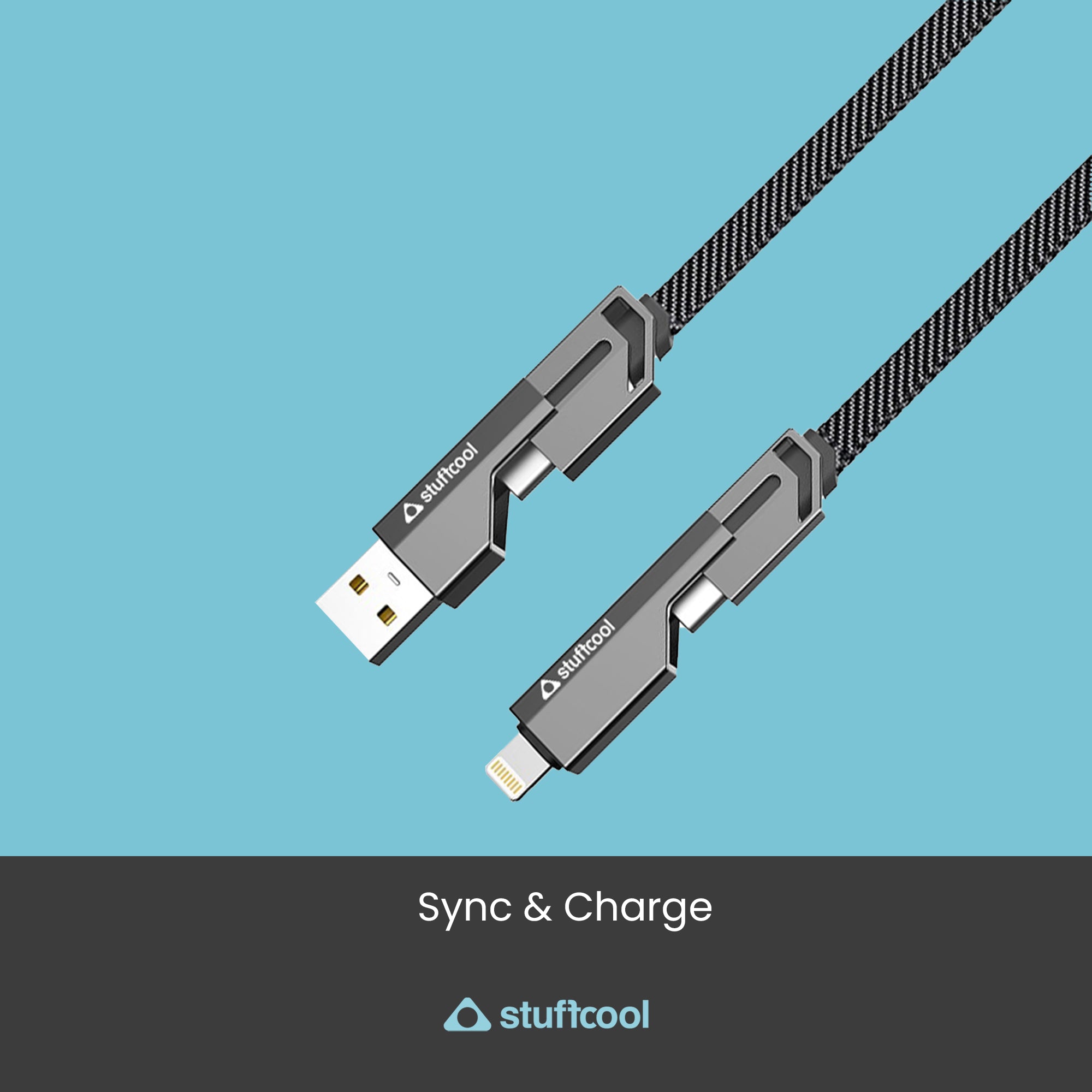 Quad Pro 4 in 1 Indestructible Cable 60W with lightning to type C, type C to C, lightning to USB A