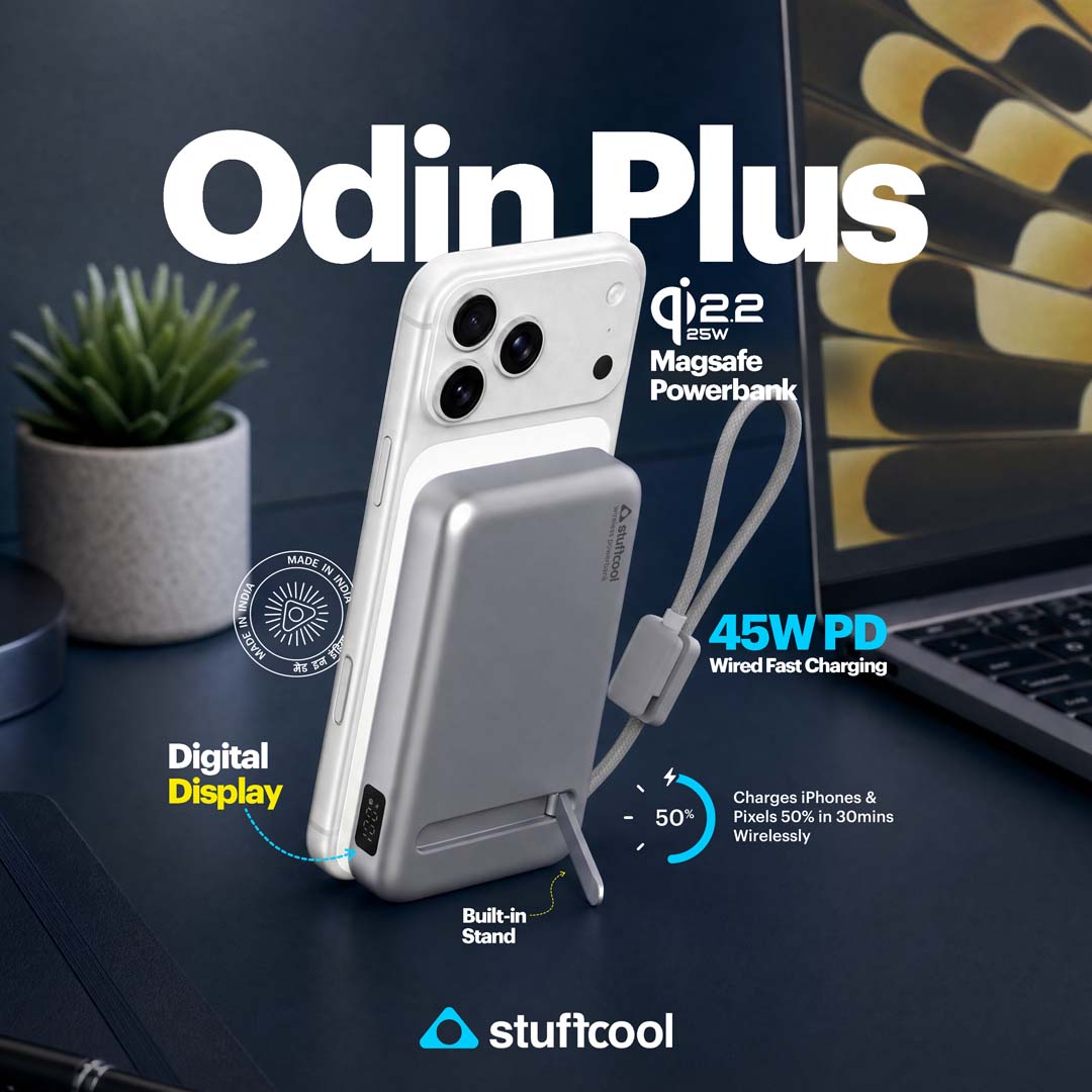Odin Plus 10,000mAh Qi2.2 25W MagSafe Powerbank with 45W Wired Fast Charging & Built-In Type-C Cable