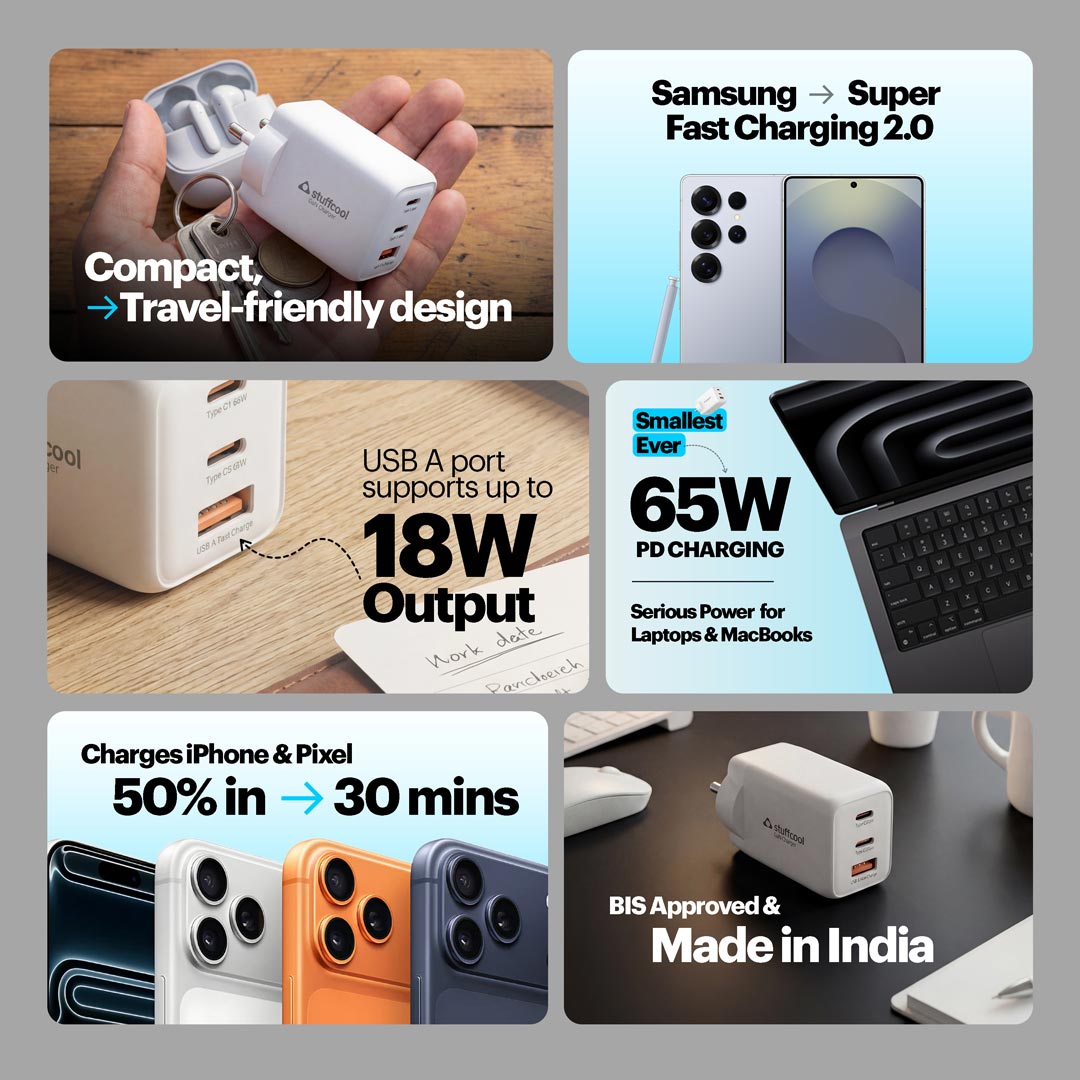 Numen 65W Multi Port 2 Type-C & 1 USB A Gan Fast Charger