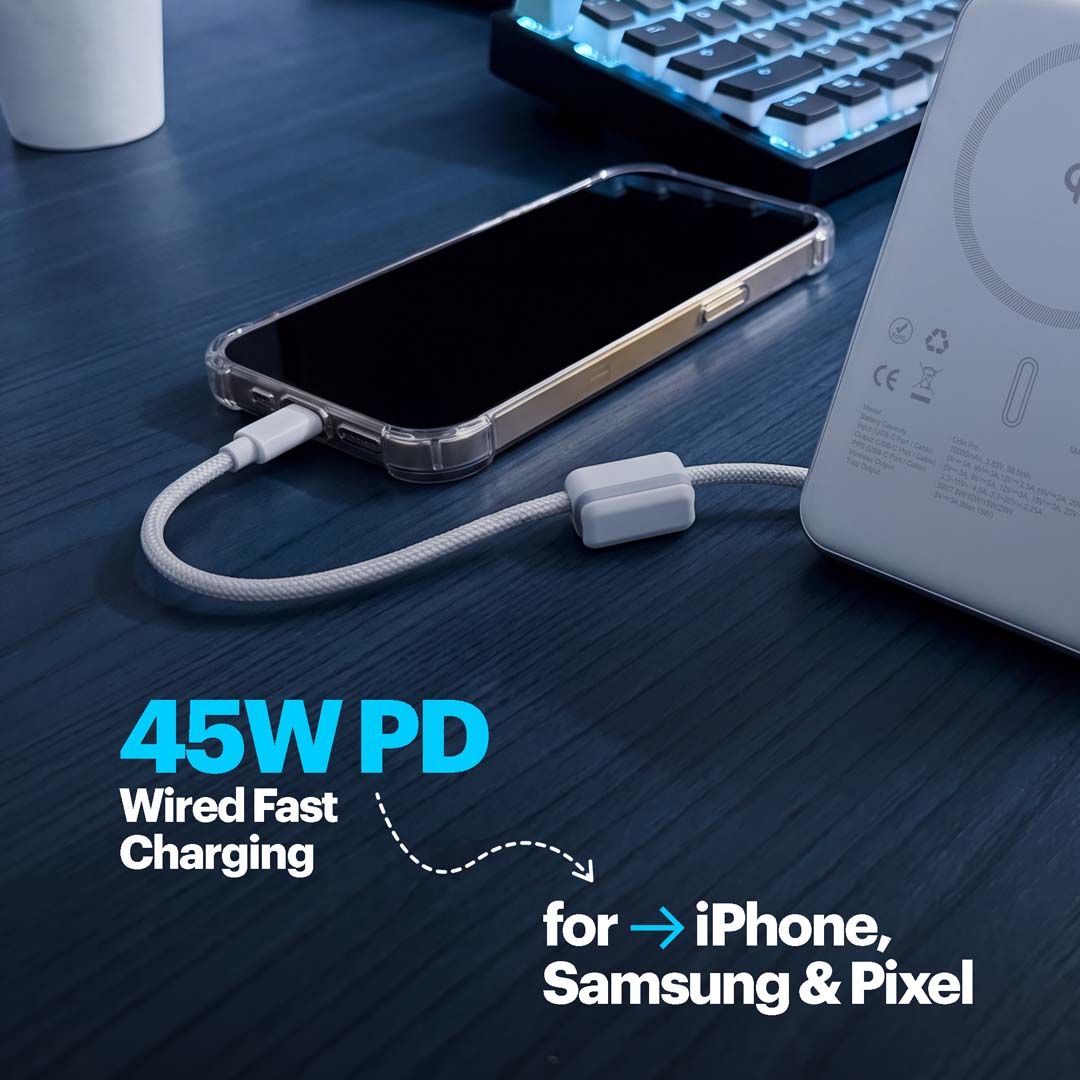 Odin Pro 10,000mAh Qi2.2 25W MagSafe Powerbank with 45W Wired Fast Charging & Built-In Type-C Cable