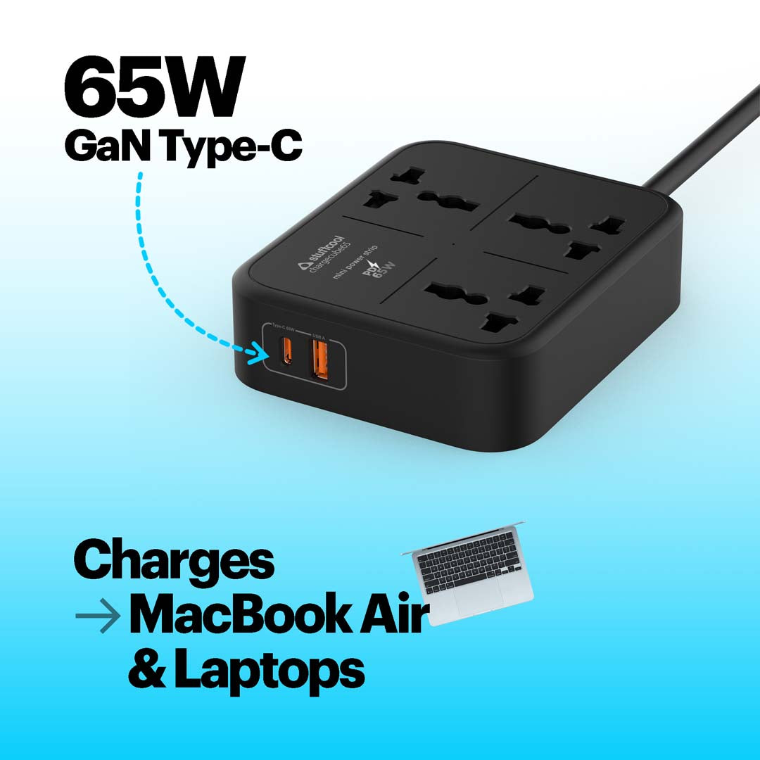 ChargeCube Mini Power Strip with 65W Type C output