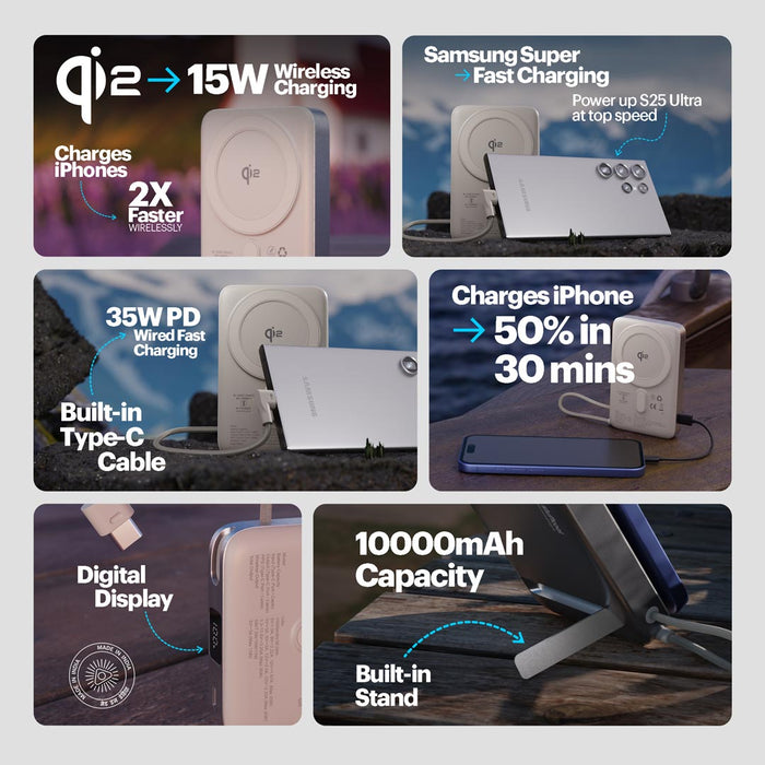 Odin Qi2 MagSafe Power Bank, 10000mAh + Built-in Cable | Stuffcool