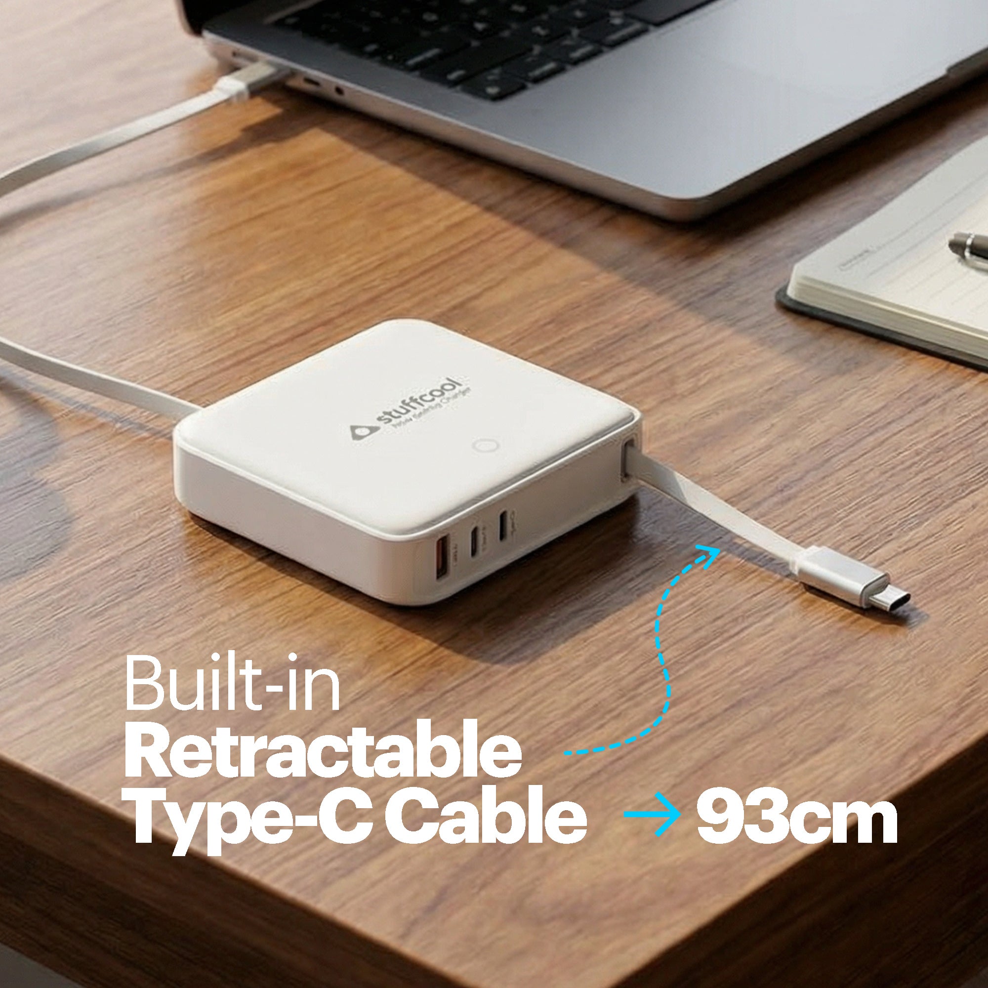 Zeno 100 Desktop Charging Station with Built-in 65W Retractable Cable