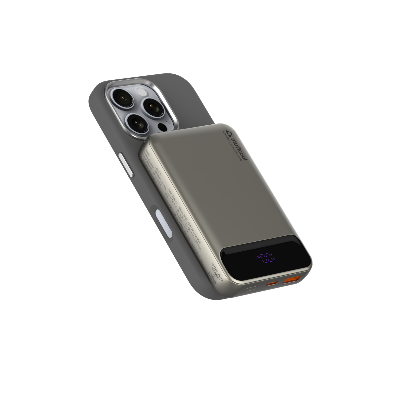 Click 10000mAh 15W Slim Magnetic Wireless Powerbank with Natural Titanium Finish for iPhone