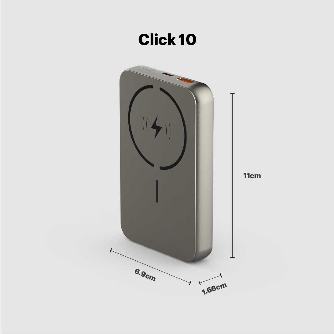 Click 10000mAh 15W Slim Magnetic Wireless Powerbank with Natural Titanium Finish for iPhone