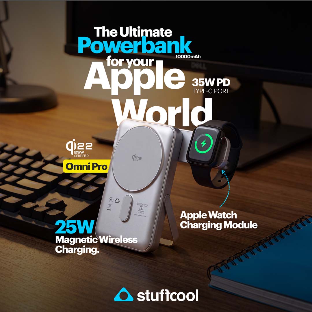 Omni Pro Qi2.2 Certified 25W MagSafe Powerbank with Built-in Apple Watch Charger