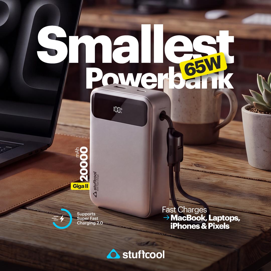 Giga II smallest 65W 20000 mAh Powerbank With Built-in Type C Cable