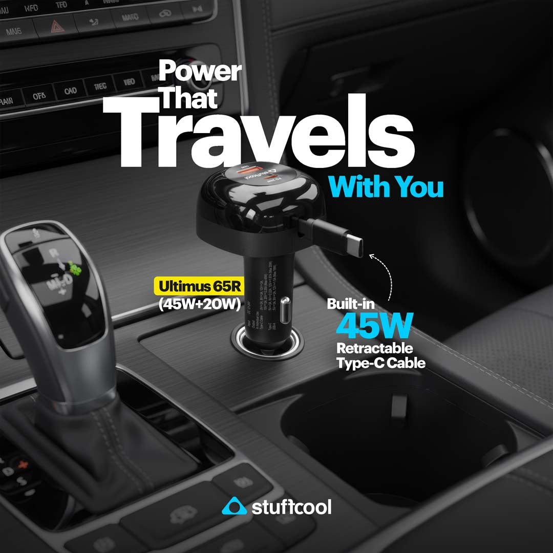 Ultimus 65R 65W Car Charger with 75cm Retractable Type-C Cable