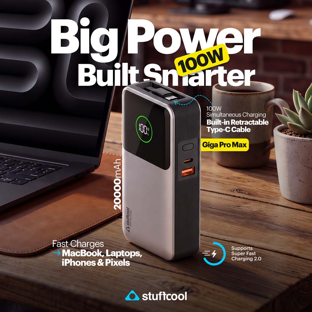 Giga Pro Max 20000mAh powerbank with 100W Built-in retractable Type-C Cable
