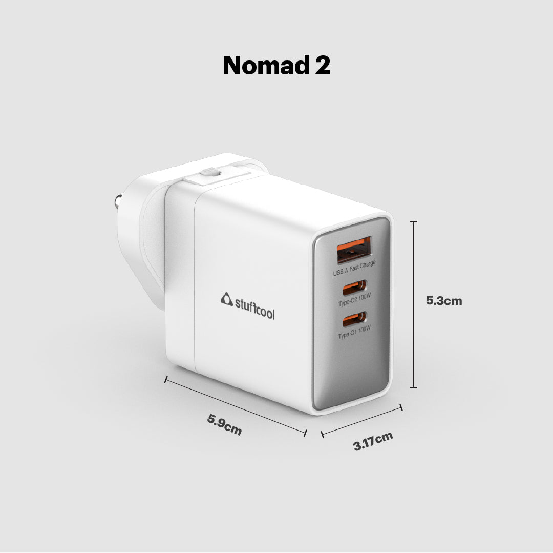 Nomad II 100W smallest GaN Charger With World Travel Plugs
