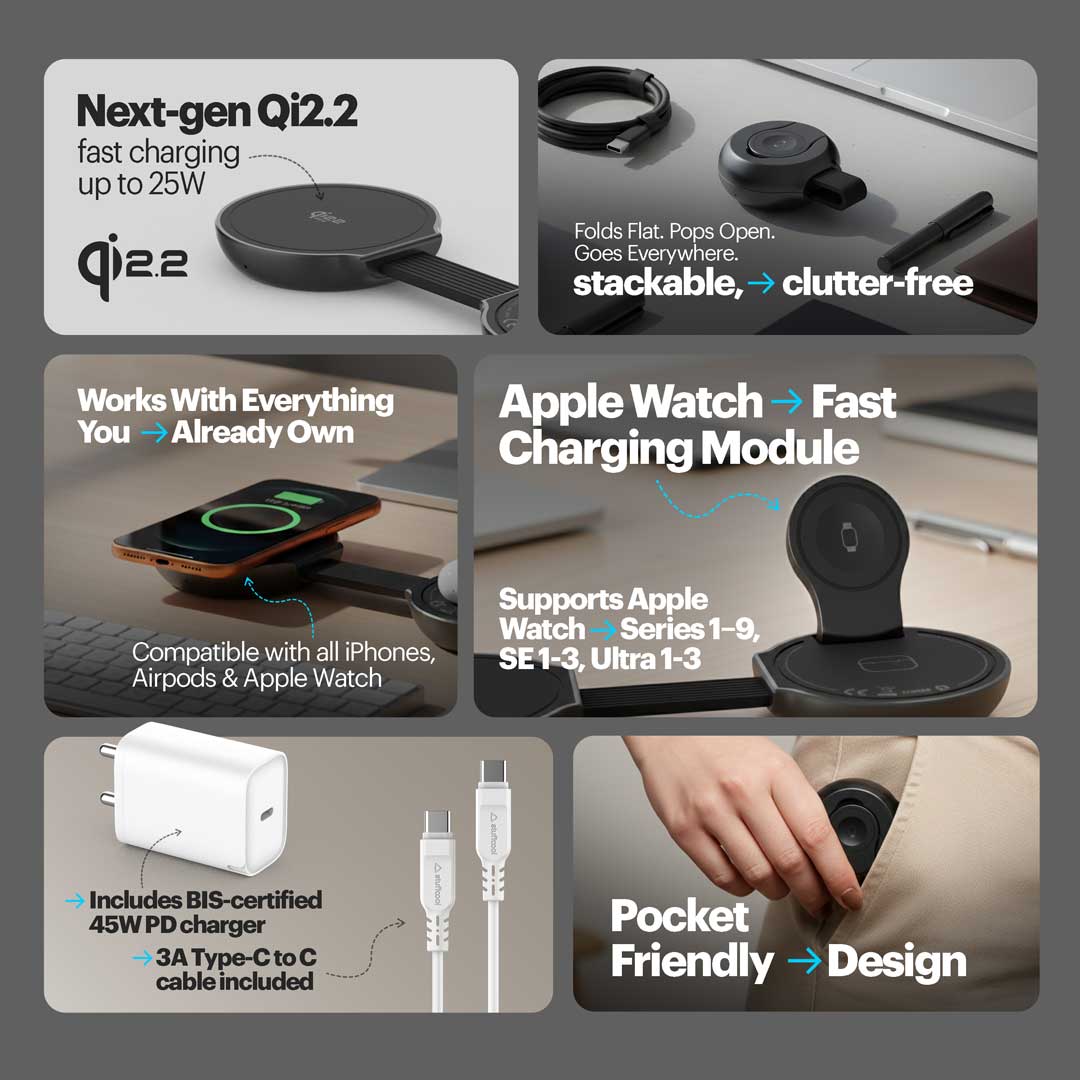 Nexi 3 in 1 Foldable Magnetic Wireless Charger Qi2.2 Certified 25W Fast Charger