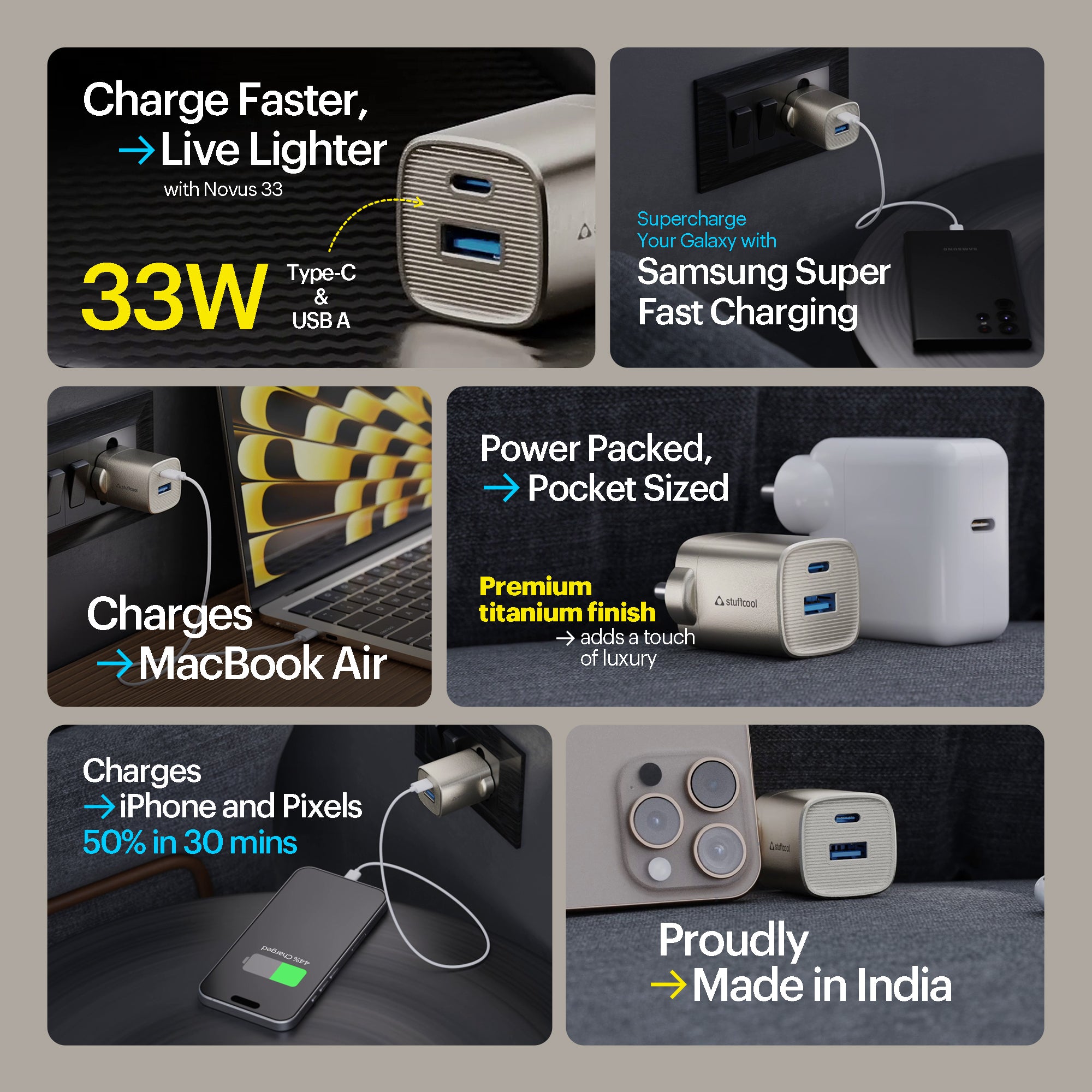 Novus 33 compact and convenient USB A + Type-C wall charger