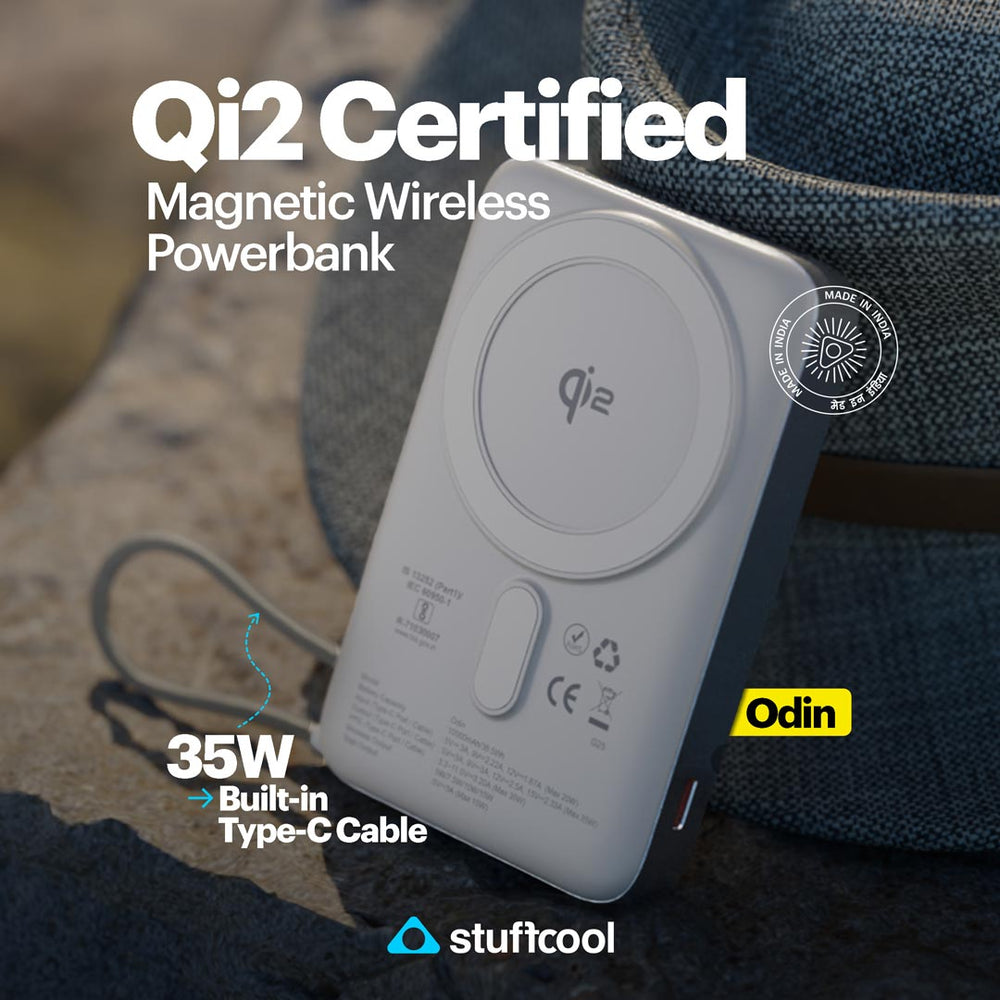 Odin Qi2 MagSafe Power Bank, 10000mAh + Built-in Cable | Stuffcool