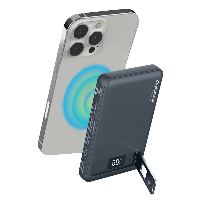 Stuffcool Click Plus 10000mAh Made in India Magnetic Wireless Powerbank  Perfect for iPhone 12/13/14 Series, with Fast Wired Charging Charges iPhone  50% in 30 mins (Grey) : : Electronics