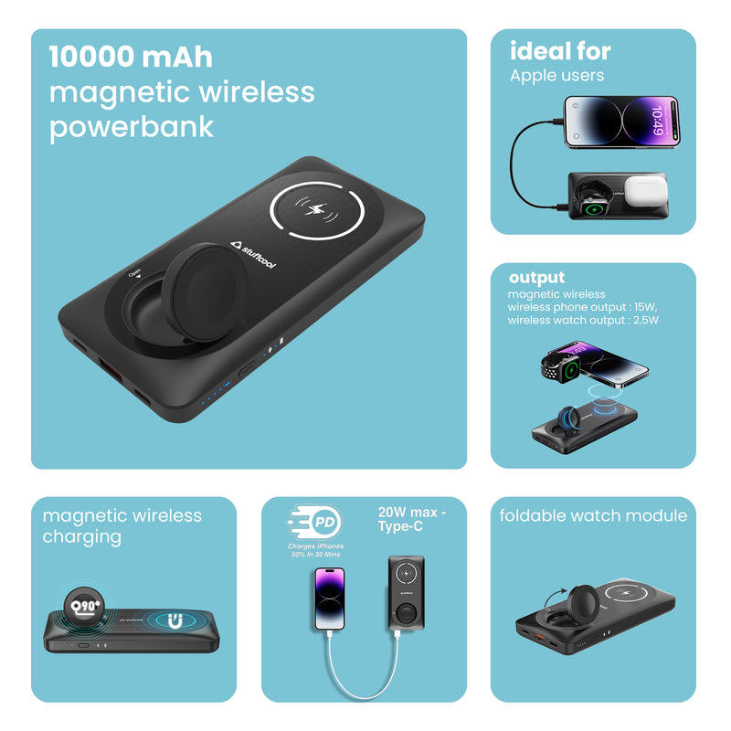 Monde 10000mAh Magnetic Wireless Power Bank with Apple Watch Charging